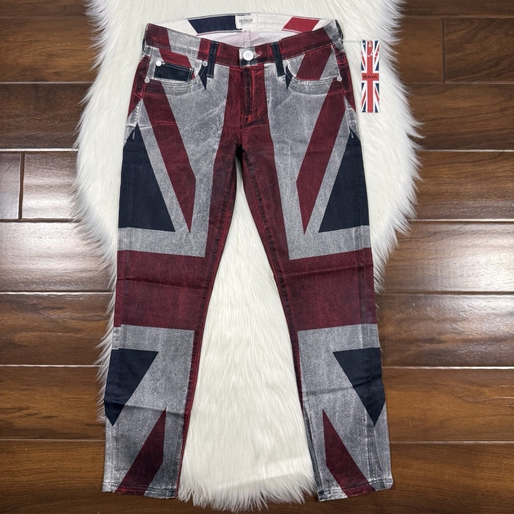 NEW Hudson Women's Size 25 Union Jack Anarchy Red Krista Crop Super Skinny Jeans